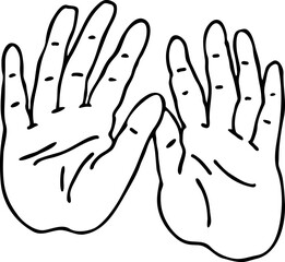 Open hands to care about important things. Background to show, offer and hold product. Magic palmistry prediction by two palms. Hand drawn retro vintage vector illustration. Old style line drawing.