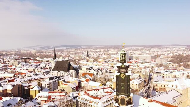 Winter Aerial View of Weimar, Germany - Drone Shot - German Church, Castle, Old City 
