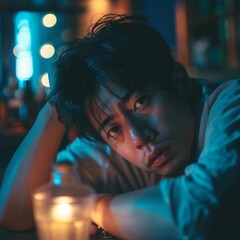 Fototapeta premium A teenager with a headache who has a hangover 