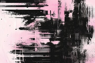 Fototapeta premium Dynamic Glitch Canvas: Immerse in glitched and textured shapes with a noise effect on a purple and neon pink vector overlay with a screen print texture