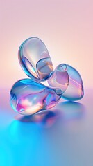 on floating 3D iridescent glass, organic forms, light refraction, gradient neon blue pink background for stories.