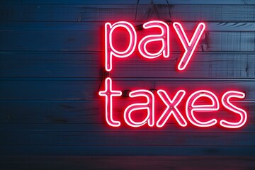 neon sign saying Pay Taxes on a dark background