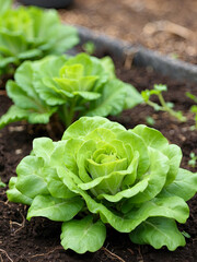 Fresh lettuce harvest in the garden - healthy vegetable eco-friendly greens growing in your garden. 
