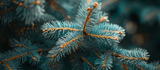 Close-Up Shot of Coniferous Spruce Branches Without Snow, Beautifully Photographed