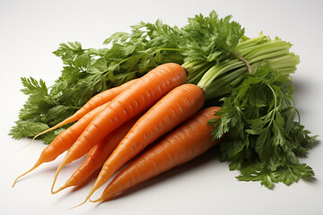 Wholesome Harvest: A Cluster of Fresh Carrots on a Pristine White Background