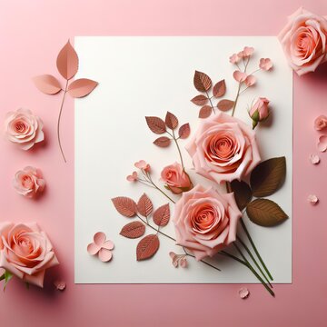beautiful roses blank paper against pink background. High quality and resolution beautiful photo concept