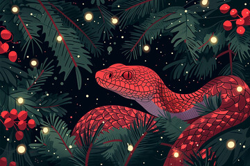 New Year 2025 Christmas snake illustration digital art