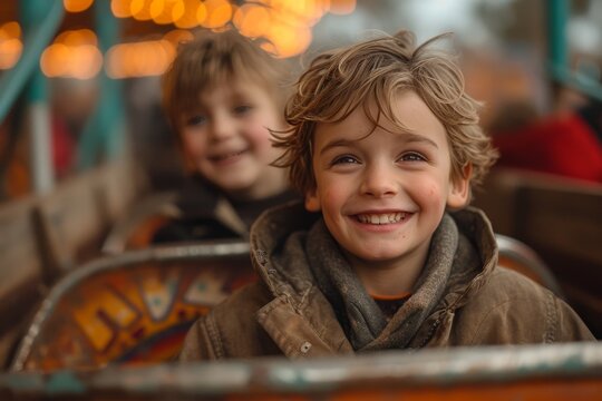 Two Young Boys Radiate Pure Joy As They Flash Their Bright Smiles At The Camera, Showcasing Their Charming Personalities And Stylish Clothing