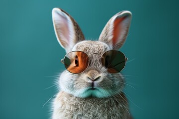 A cool domestic rabbit sporting shades, channeling its inner hare with a confident snout and stylish sunglasses