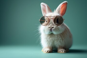 Obraz premium A bespectacled bunny explores the comforts of indoor living, showcasing the intelligence and charm of this beloved domestic mammal