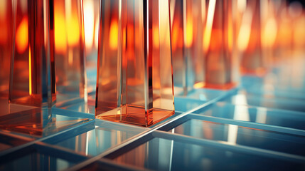 3D abstract background of reflective teal and orange glass cubes with copy space - Powered by Adobe