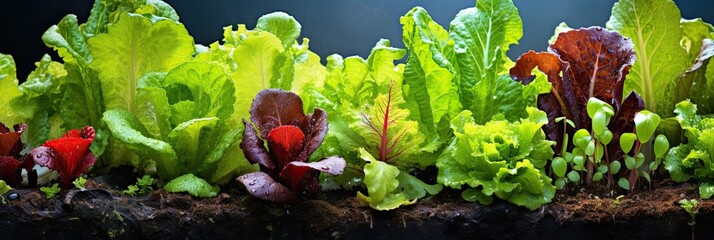 Fresh lettuce harvest in the garden - healthy vegetable eco-friendly greens growing in your garden - obrazy, fototapety, plakaty