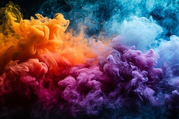 Fototapeta na wymiar Colorful rainbow neon smoke paint explosion, Colorful paint splatter and watercolor powder splash on dark background