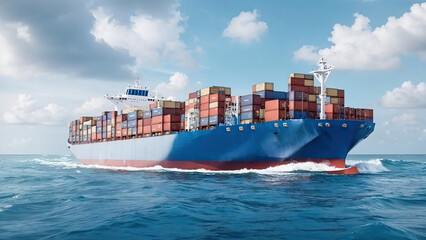 Container ship. Cargo shipping container in open sea. Generative AI