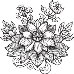 Jasmine flower coloring book hand drew botanical spring elements bouquet of jasmine flower line art, coloring page, vector sketch, artistic simplicity doodle art, Easy white jasmine flower drawing