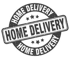 home delivery stamp. home delivery label. round grunge sign