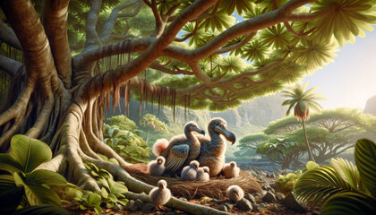 Dodos in the jungle of Mauritius