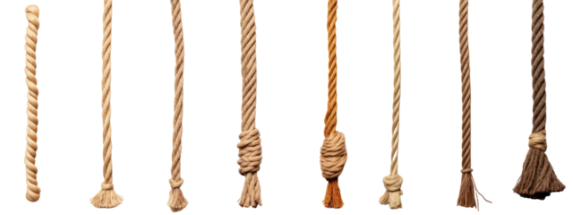 Collection of various ropes string isolated on white or transparent background