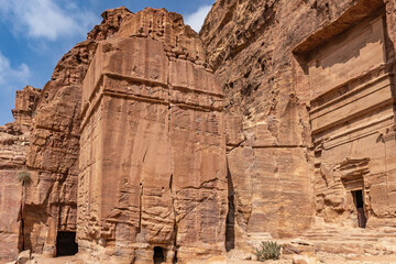 Side view of the Royal Tombs in Petra archaelogical site. Jordan Kingdom. Horizontally. 
