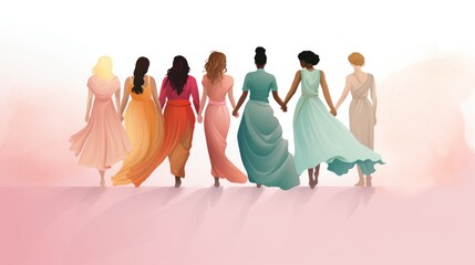 Naklejka premium The various silhouettes of the girls in the illustration are combined into a holiday symbolizing international equality and the beauty of women.