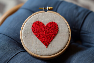 cute heart embroider in a wooden hoop