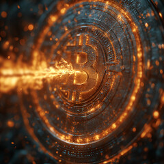 Bitcoin Münze wird verbrannt als Zahlungsmittel Symbol Hintergrundmotiv, ai generativ - obrazy, fototapety, plakaty