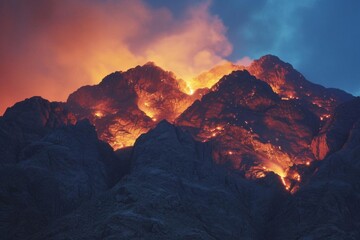 Mount sinai enveloped in divine fire Depicting the power and holiness of god - obrazy, fototapety, plakaty