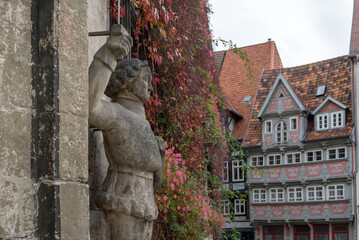 Roland statue in front of the town hall in Quedlinburg, Saxony-Anhalt, Germany
