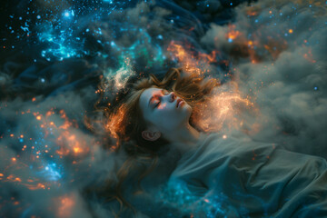 Obraz na płótnie Canvas Girl is sleeping and experiencing lucid dream