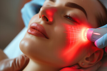 Laser face lifting, acne and scar removal. Modern medical non-surgical ultrasound skin lift treatment