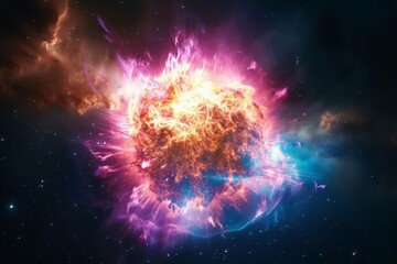 Supernova explosion with vibrant hues and scattering of cosmic dust Signaling the death of a star - obrazy, fototapety, plakaty