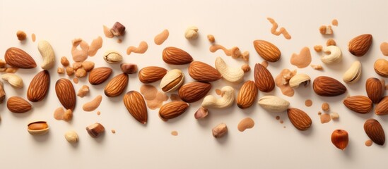 Fototapeta na wymiar peanuts and almonds scattered