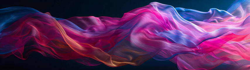 Obraz premium panorama of colorful scarf waves in vibrant colors on a black background