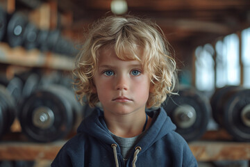 Obraz premium Boy in the gym, children's sports sections