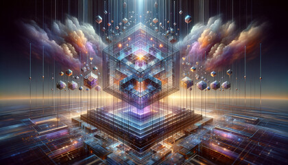 Fototapeta premium Glowing Data Governance Framework with Iridescent Beams