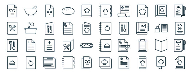 set of 40 outline web recipe icons such as bowl, recipe, recipe, icons for report, presentation, diagram, web design, mobile app - obrazy, fototapety, plakaty