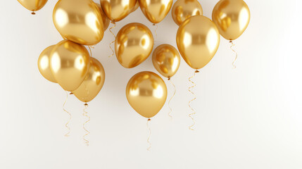 Festive Golden Balloons Floating Gracefully Against a White Background