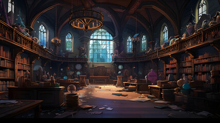 Obraz premium Illustrated cartoon school, drawn university, cartoon style science university