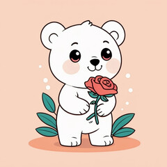 Cute Teddy Bear With Rose  Cartoon Illustration Card Wallpaper