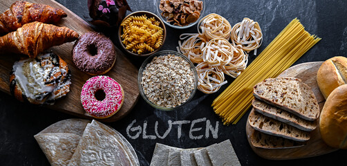 Composition with variety of food products containing gluten