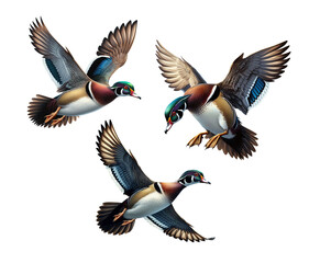 A set of Wood Ducks isolated on a transparent background