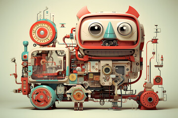 Illustrated cartoon machine, machinery, illustrated fantasy machine character