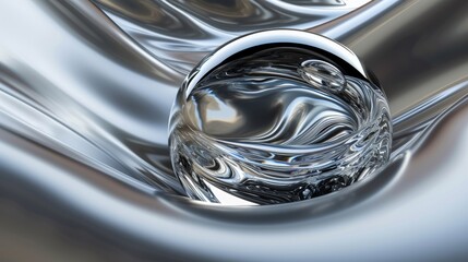 Spherical Distortion on a Reflective Silver Surface
