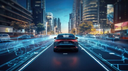 Fototapeta na wymiar Driverless car. Autonomous cars on the road using technologies