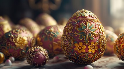 The beauty of Easter with this highly detailed image. Explore the intricate handcrafted designs on Easter eggs.