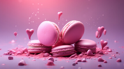 Valentines day Pink Raspberry Macarons in a Pastry Shop Display