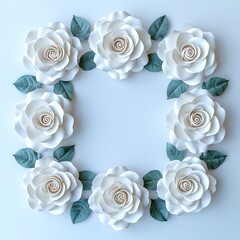 Elegant White Paper Roses Art Frame