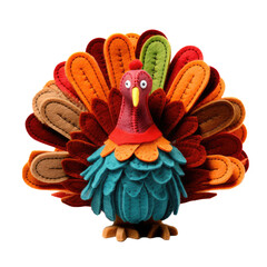 Felt turkey for Thanksgiving isolated on white or transparent background