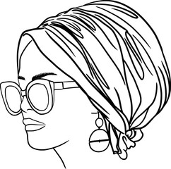 girl with headscarf and sunglasses outline illustration