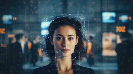 Surveillance and safety concept. Facial recognition in security using AI